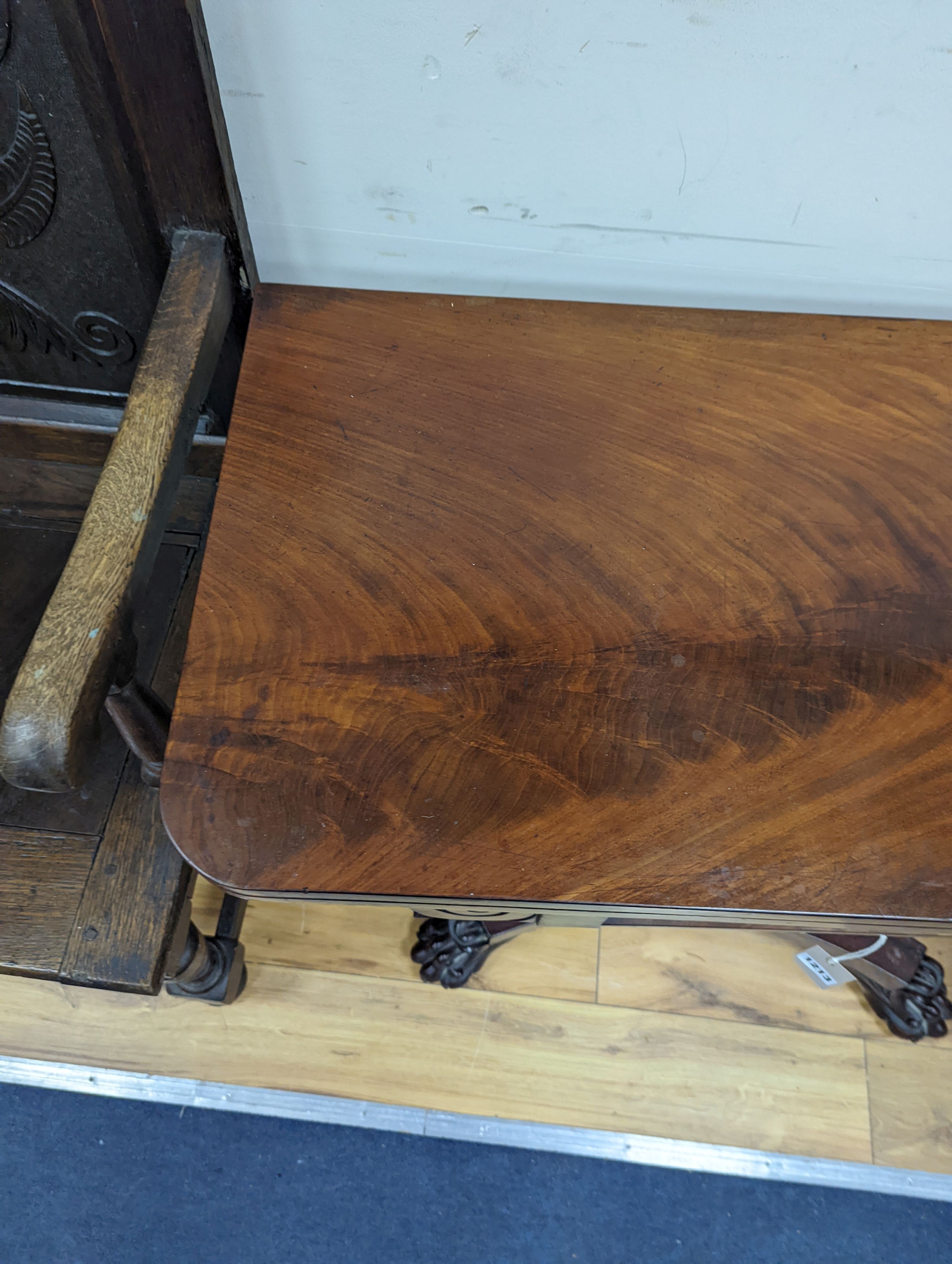 A William IV mahogany card table, width 91cm